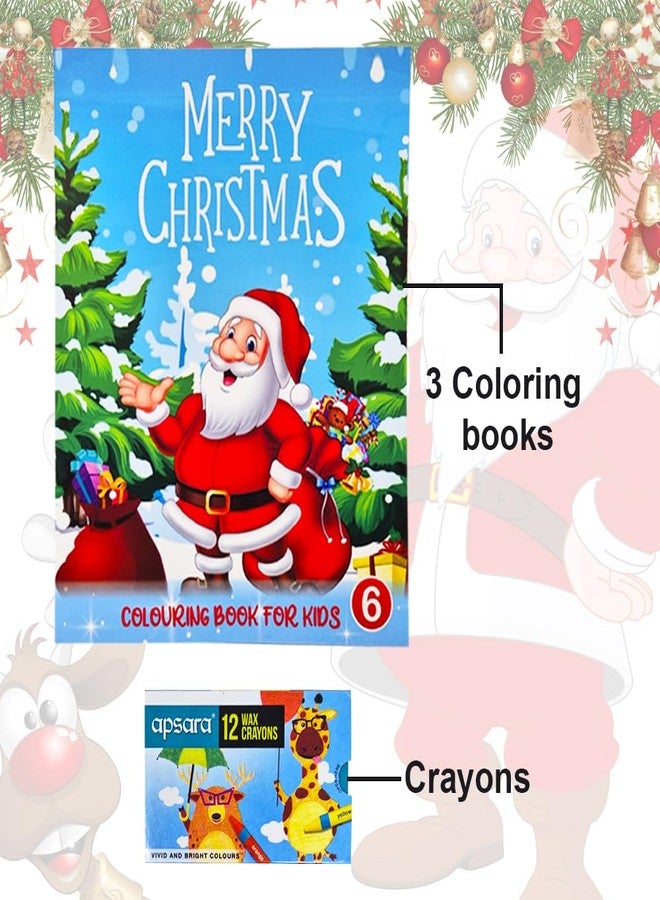 PARTEET Festive Santa Stationery Gift Set for Kids, Fun Christmas Theme 3 Coloring Book with 1 Crayons Colors|Party Favor Stylish, Magical Coloring & Art Drawing Book|Xmas Gift for Kids - Image 2